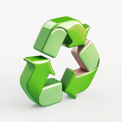 Green recycling symbol made from three chasing arrows, isolated 3d object on white background - 784718553