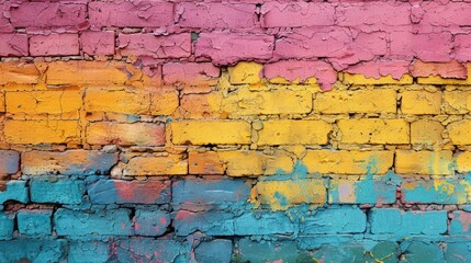 Colorful Brick Wall With Red, Yellow, Blue, and Pink