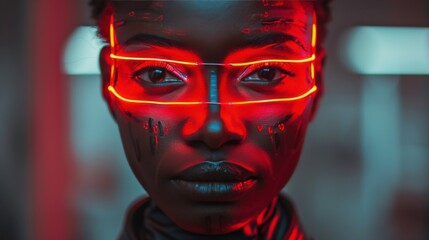 Woman With Neon Light on Her Face