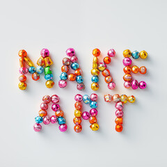 Words Make Art made of colorful beads on a white background - 784719543