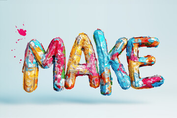 Word Make made from colorful inflated foil on white background - 784719719