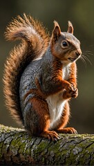 Naklejka na ściany i meble squirrel in vivid detail. The squirrel has rich, reddish-brown fur and a large, bushy tail
