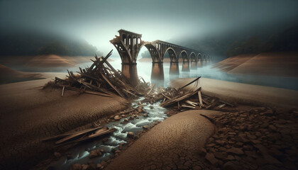 a large bridge over a small stream of water