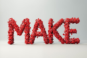 Word Make made from red plastic pieces on white background - 784719928