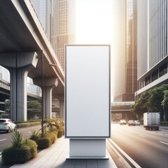 Blank white vertical banner on the street