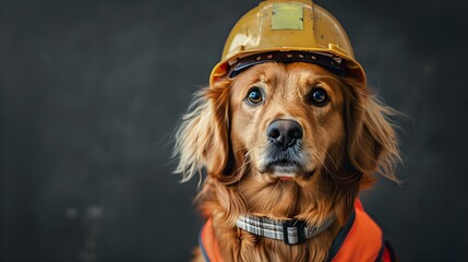 Dog Dressed as a Handy Pooch Builder. Concept Funny Dog Costumes, Construction Themed Photoshoots, DIY Pet Outfits