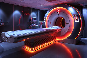 Medical MRI Scan Machine in Operation at Hospital Radiology Department - obrazy, fototapety, plakaty