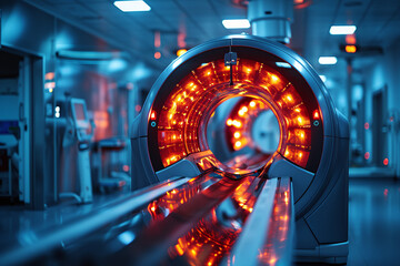 Detailed MRI Scanning Procedure in Modern Hospital Radiology Department - obrazy, fototapety, plakaty