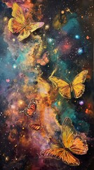 Obraz na płótnie Canvas Dreamlike Fantasy Golden Butterflies in Ethereal Space