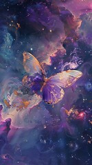 Fototapeta na wymiar Ethereal Butterfly Enchantment Cosmic Patterns in Celestial Art Among Luminous Stars