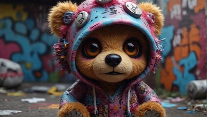 Cute whimsical graffiti hiphop teddy bear - obrazy, fototapety, plakaty