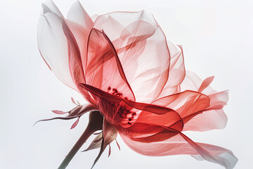Transparent silhouette of a red rose on a white background