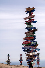 Direction signs to famous cities - 784724518