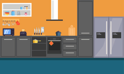 Kitchen modern interior concept. Vector flat graphic design illustration