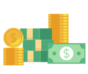 Lot of money pile savings loan heap concept. Vector flat cartoon icon illustration