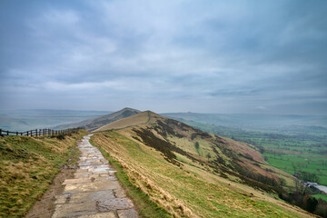 Stone footpath on the The Great Ridge hill in the English Peak District - 784724790