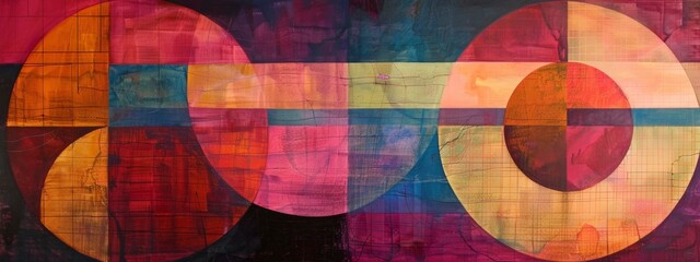 Fototapeta premium Vibrant Geometric Abstract Canvas Painting 