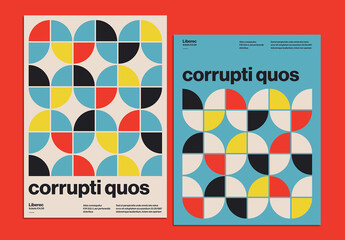 Swiss Style Poster Design Layout with Bold Geometric Shapes - obrazy, fototapety, plakaty