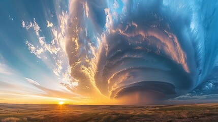 Imagine the awe-inspiring sight of dramatic skies unfolding over the vast plains of the Midwest during tornado season.  - obrazy, fototapety, plakaty
