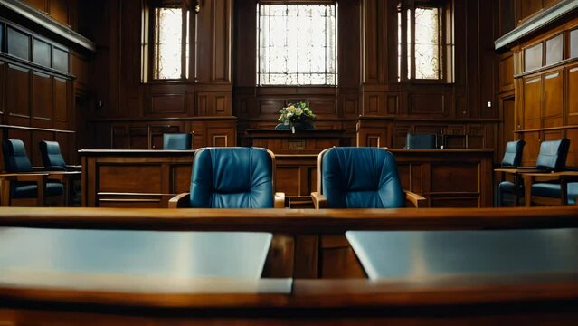 Interior of a conference room at the in the courtroom for trial and sentencing, law and justice concept