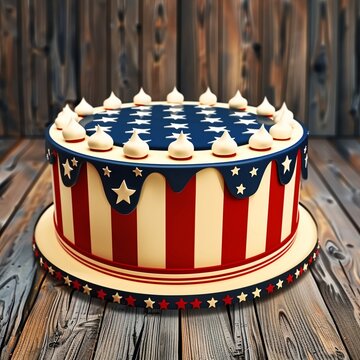 Independence Day Cake, A festive cake decorated with stars and stripes in patriotic colors