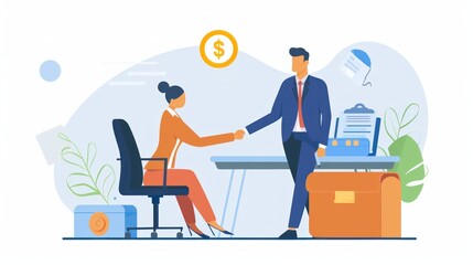 Bank loan officer shakes hands with customer to Congratulations after home loan approval. 
