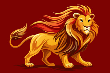 A majestic lion with flowing mane using continuous lines, embodying its regal presence and commanding authority