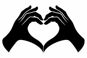 Hands heart  black silhouette on white background