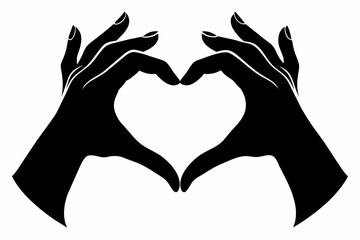 Hands heart  black silhouette on white background
