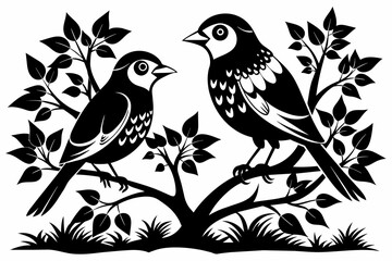 Captured a two  bird on a tree black on white background