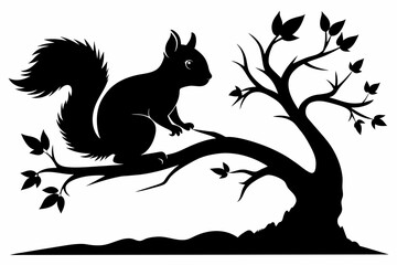 Squirrel on a Tree Branch
black silhouette on white background