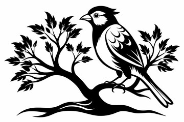Fototapeta premium Captured a two bird on a tree black on white background