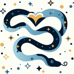 
vector illustration, snake. love, heart, astronomy, fortune telling, elements. images of a magical snake