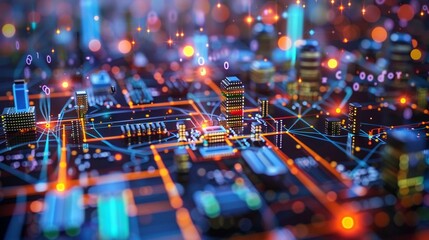 Vibrant Digital Network of Lights and Circuits in Technology. Generative Ai Image