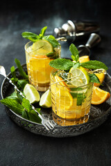 Citrus beverage with mint, summer cold drink