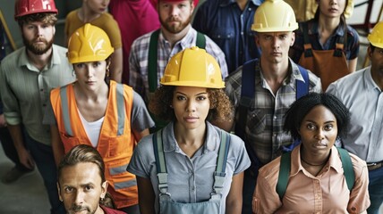 group of workers from different sectors--construction, healthcare, and education standing together in solidarity, representing labor unity on Labor Day