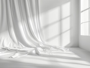 A simple room with a white curtain and a window