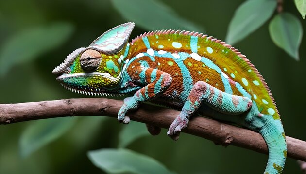 A Chameleon Changing Color To Match Its Surroundin