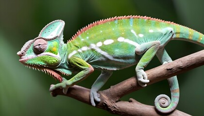 A Chameleon With Its Tongue Unfurled To Catch A Me