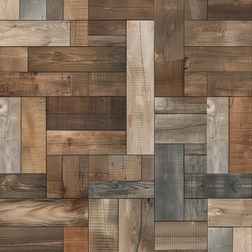 Seamless wooden texture. Wooden parquet with rectangular and square tiles. Floor texture and 
 wooden background top view