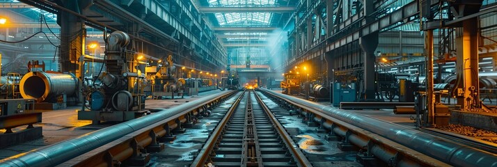 Obraz premium Steel pipe internal seam welding by longitudinal tack welding machine.