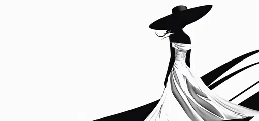 Foto op Canvas  silhouette  A woman in an elegant white dress and black hat © Edgar Martirosyan