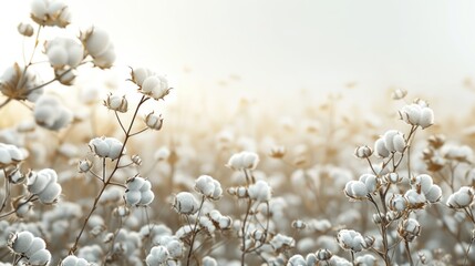 Beautiful white cotton plant in the field at sunny scene. AI generated image - obrazy, fototapety, plakaty