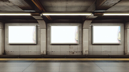 Vibrant Subway Station Advertisements: 3 Eye-Catching Vertical Billboards Showcasing Stunning Product Promotions and Captivating Visuals