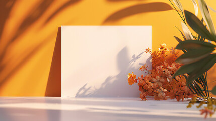 Stunning Orange Canvas: A Versatile Template Featuring Soft Shadows, Floral Overlays, and a Vibrant Backdrop for Design Presentations, Promotions, Portfolios, and More