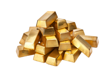 Pile of gold bars transparent background 3d render