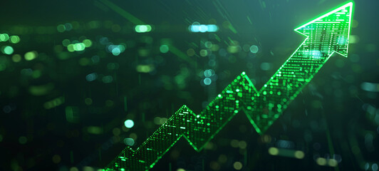 Financial growth depicted by a vibrant green arrow pointing upwards, signifying prosperity