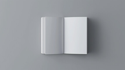 Designer's Vision: Open and Closed Blank Brochures in Top View Perspective on a Grey Background - A Clean Canvas for Creative Expression