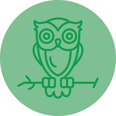 Owl Green Line Circle Icon