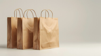 Realistic Mockup: Authentic Shopping Bag Design Showcasing Craft Paper Packaging in Isolation on White Background - obrazy, fototapety, plakaty